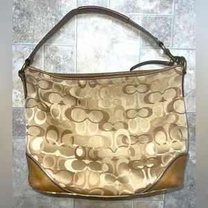 Coach Tan & Brown Optic Signature Jacquard & Tan Leather Shoulder Bag